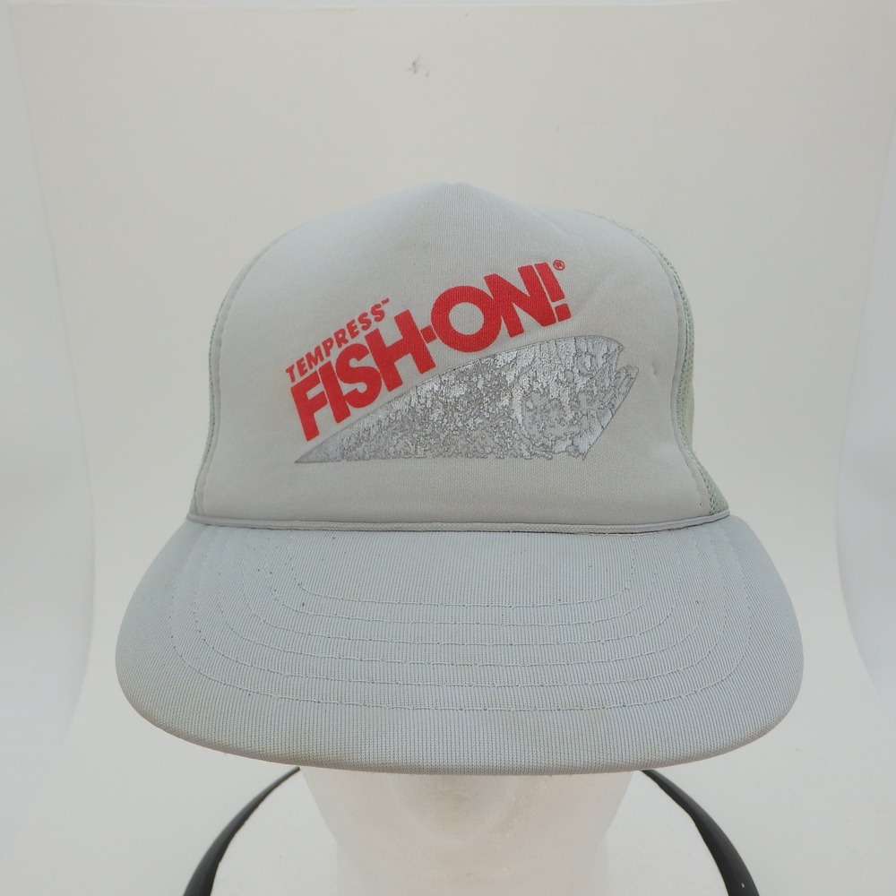 Tempress Fish On Trucker Hat Gray Red‎ Fishing Graphic Mesh Back Snapback